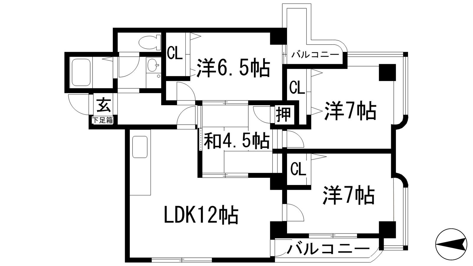 シュロス五月山2(4LDK/4階)の間取り写真
