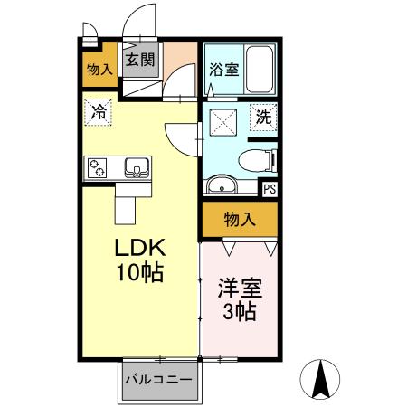 モナリエII(1LDK/1階)の間取り写真
