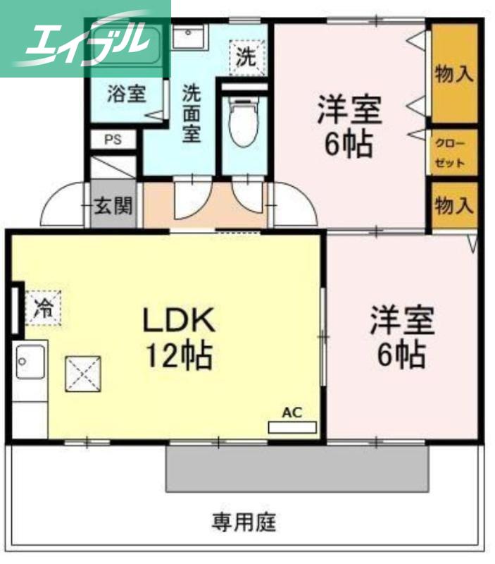 サンライズ北新保 B(2LDK/1階)の間取り写真