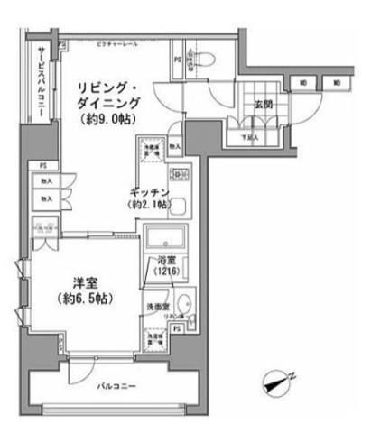 パークハビオ八丁堀(1LDK/6階)の間取り写真