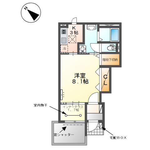 江南市野白町 アパート(1K/1階)の間取り写真