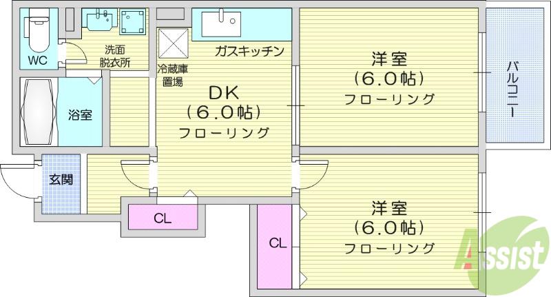 エレガントハウスB(2DK/1階)の間取り写真