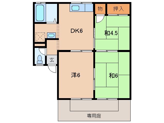 エル塩屋 B棟(3DK/1階)の間取り写真