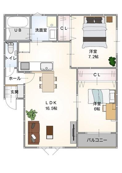カテリーナ防府新橋 イースト(2LDK/2階)の間取り写真