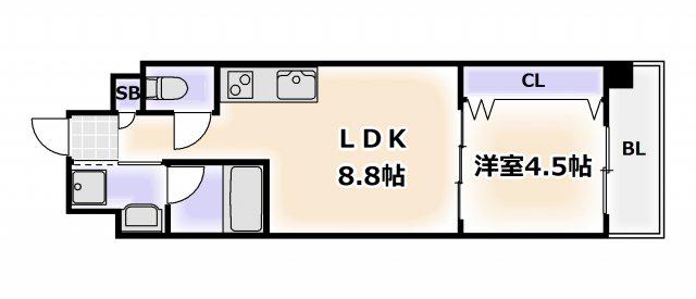 WARM天下茶屋(1LDK/2階)の間取り写真