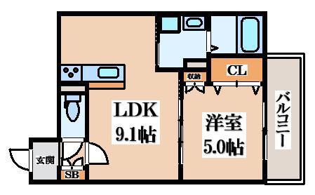 ピレーネ北条V(1LDK/2階)の間取り写真
