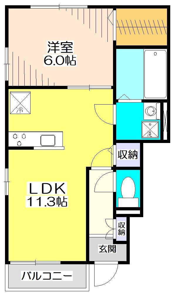 アムール東村山(1LDK/1階)の間取り写真