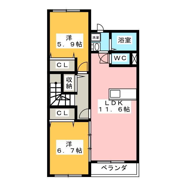 イル・ボンヌール(2LDK/2階)の間取り写真