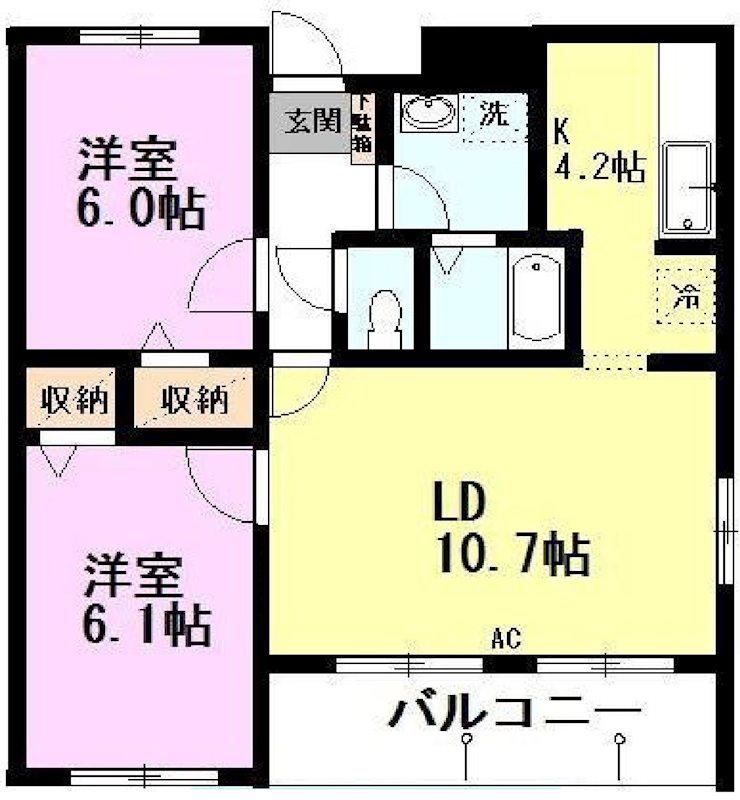 リベルタ椿(2LDK/2階)の間取り写真