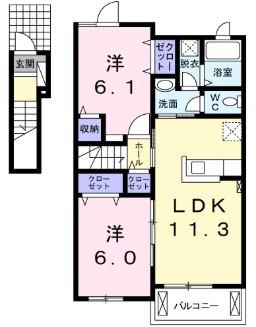 ヴィラ・一里松(2LDK/2階)の間取り写真
