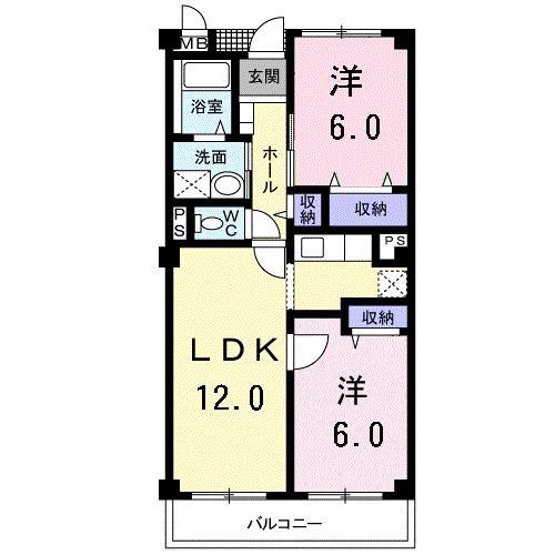 エスポワール(2LDK/2階)の間取り写真