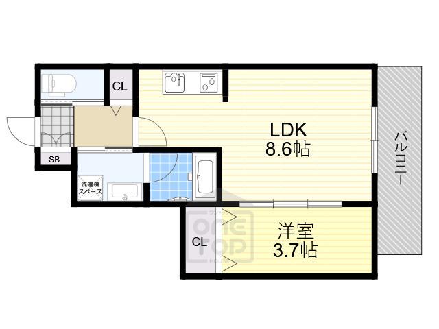 ウェルスクエア茨木駅前(1LDK/1階)の間取り写真