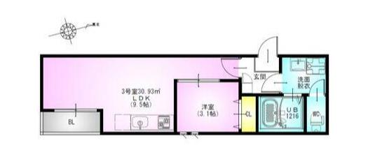 GRANDTIC 原木中山(1LDK/1階)の間取り写真