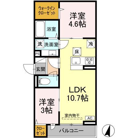 ルリアン西寺尾Ⅰ(2LDK/1階)の間取り写真