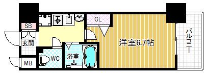 エスリード同心第5(1K/3階)の間取り写真