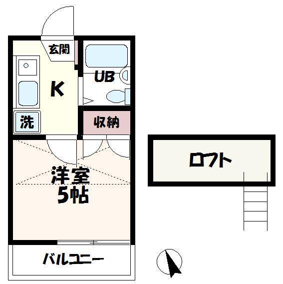 ハイムつつじヶ丘B棟(1K/2階)の間取り写真