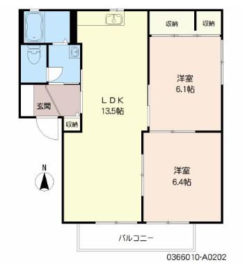 エミネンスヴィラ太宰府A棟(2LDK/2階)の間取り写真