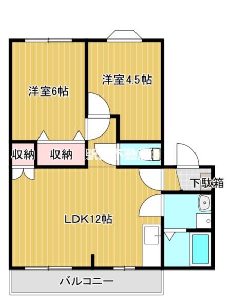 リバー・ビューこもりのB棟(2LDK/2階)の間取り写真