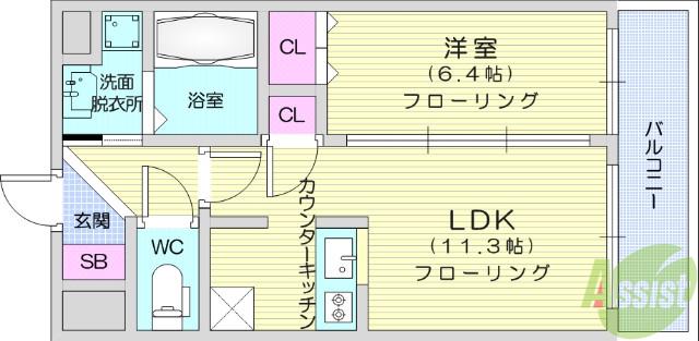 ノーブルプレイス北四番丁(1LDK/6階)の間取り写真