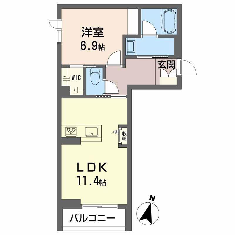シャーメゾン定禅寺(1LDK/2階)の間取り写真