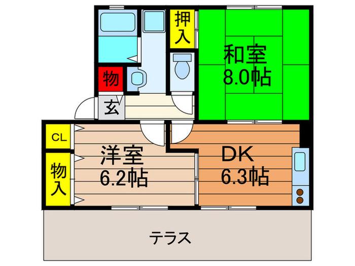 プランドール南楠葉 B(2DK/1階)の間取り写真