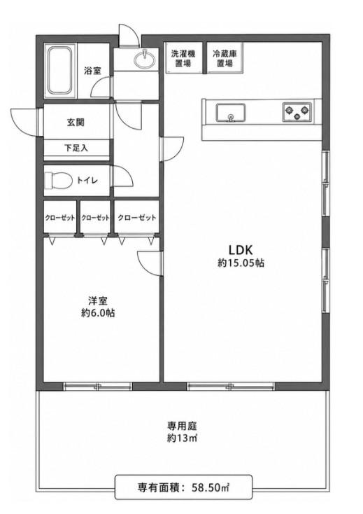 目黒ガーデンハウス(1LDK/1階)の間取り写真