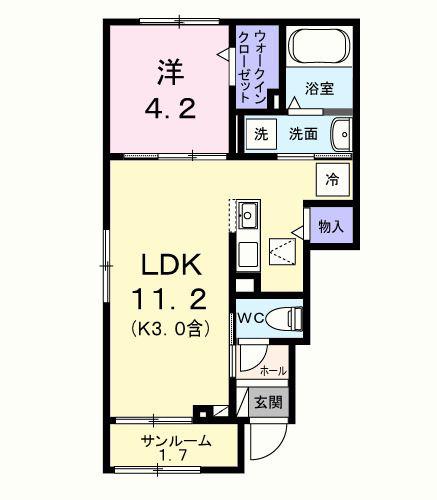 ソフィアツー(1LDK/1階)の間取り写真