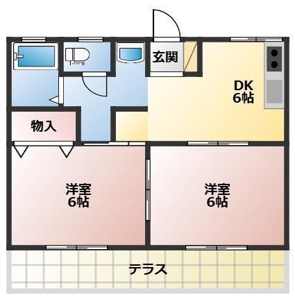 ポプリハイツB(2DK/1階)の間取り写真