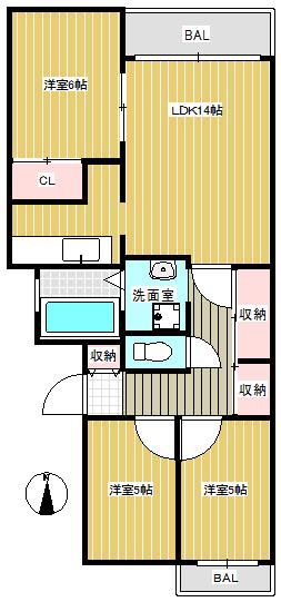 グランコール出来野(3LDK/3階)の間取り写真