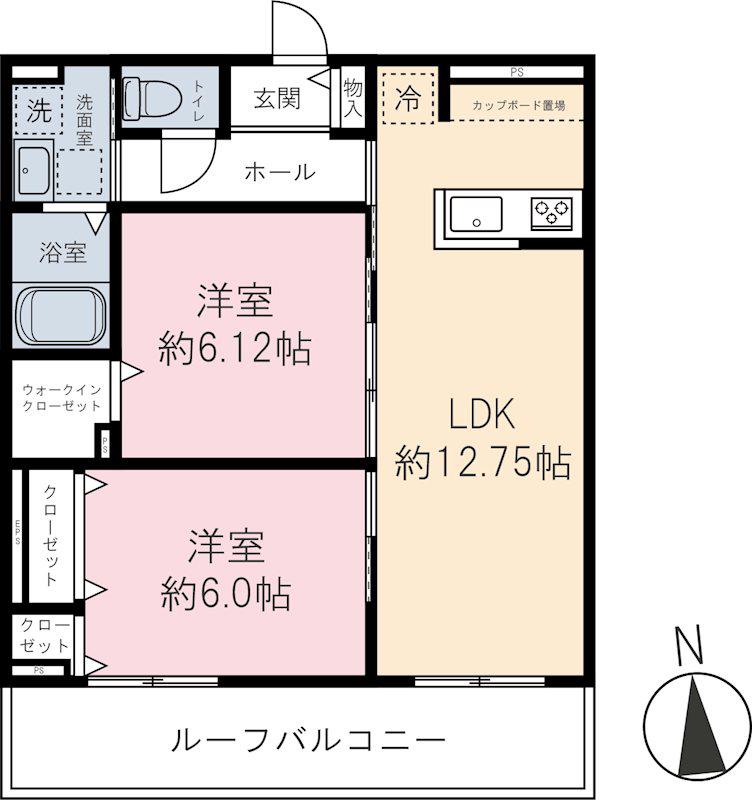 新町6丁目パレス(2LDK/3階)の間取り写真