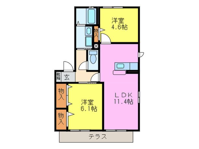エスポワールC棟(2LDK/2階)の間取り写真
