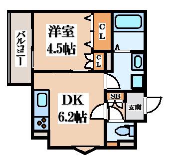 ラモーナ雁屋西(1DK/1階)の間取り写真