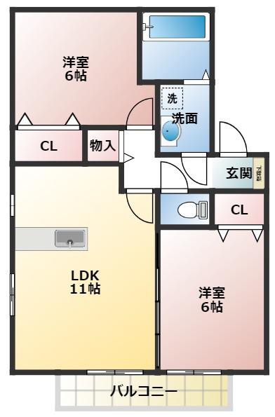 フェア・ウィンド B(2LDK/2階)の間取り写真