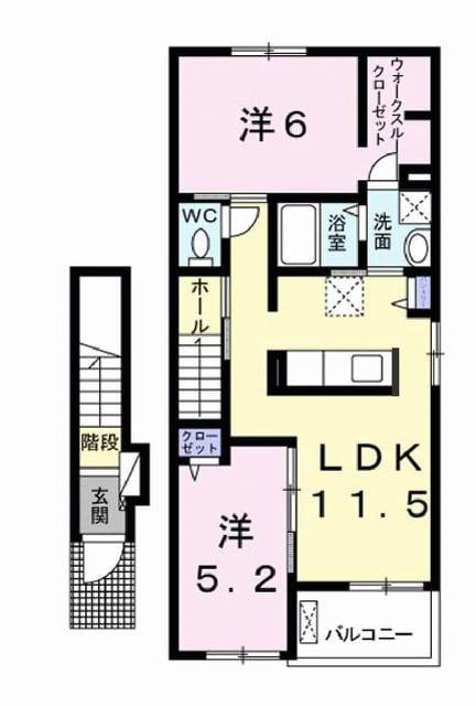 リバー ビサイド(2LDK/2階)の間取り写真