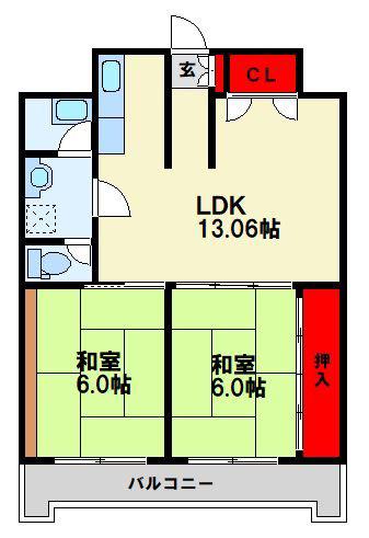 サンシャインビル黒崎(2LDK/3階)の間取り写真