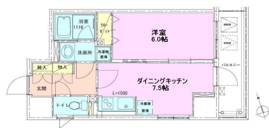 銀座レジデンス壱番館(1DK/2階)の間取り写真
