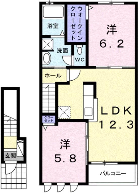 サンライズ霞III(2LDK/2階)の間取り写真
