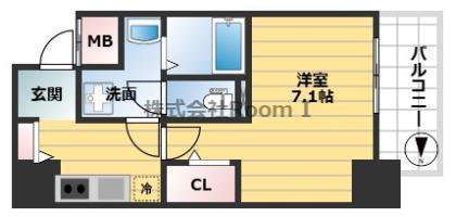 アドバンス上町台シュタット(1K/10階)の間取り写真