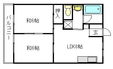 沼卯ハイツ(2DK/2階)の間取り写真
