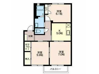 サンパティーク(3K/1階)の間取り写真