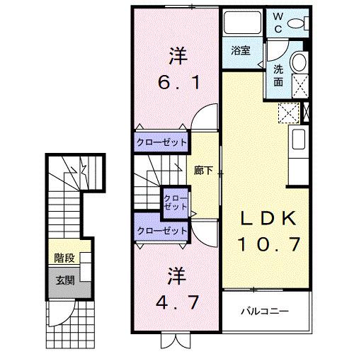 チェリークイーン(2LDK/2階)の間取り写真