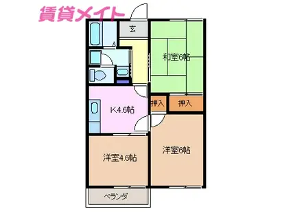 六呂見コーポラスA棟(3K/2階)の間取り写真