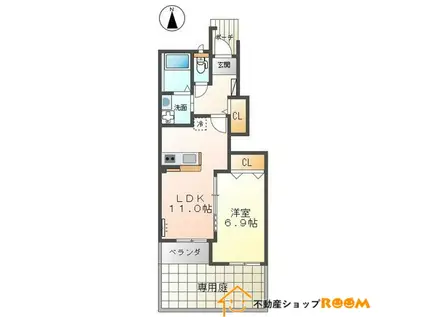 PURE RISE 宮田(1LDK/1階)の間取り写真