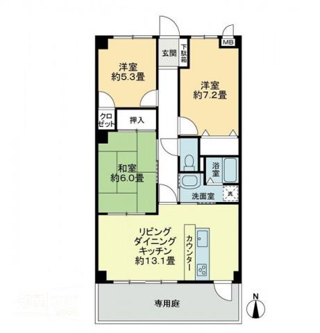 フィネス秀(3LDK/1階)の間取り写真