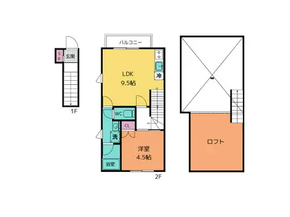 AURORA(1LDK/2階)の間取り写真