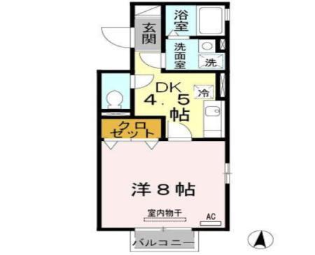 アネックスコートB棟(1DK/2階)の間取り写真