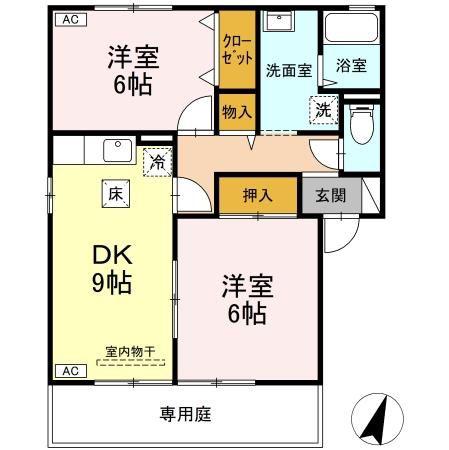 パークサイドヴィラE棟(2DK/1階)の間取り写真