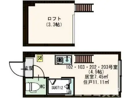 ハーモニーテラス貫井(ワンルーム/2階)の間取り写真