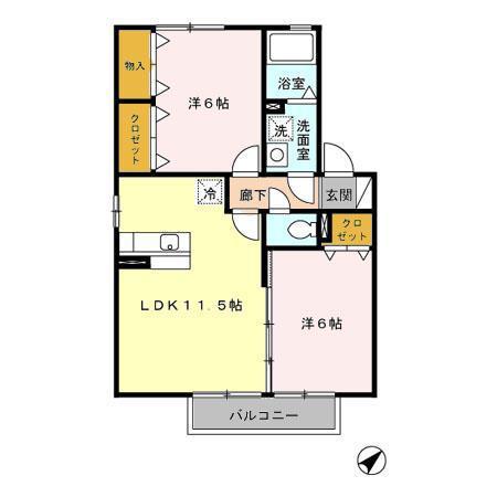 メゾン アルカディア B棟(2LDK/2階)の間取り写真