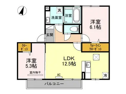 アルバート皆春(2LDK/1階)の間取り写真